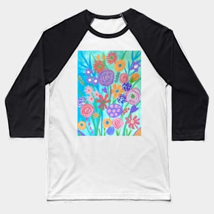 Bright Blue Expressive Florals Baseball T-Shirt